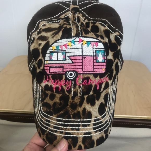KB ETHOS Vintage Happy Camper Adjustible Animal Print Ball Cap OSFA - Picture 2 of 7